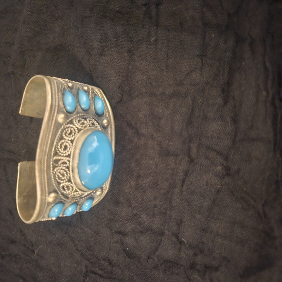 Silver and Blue Stone Cuff Bracelet - Picture 1 of 4